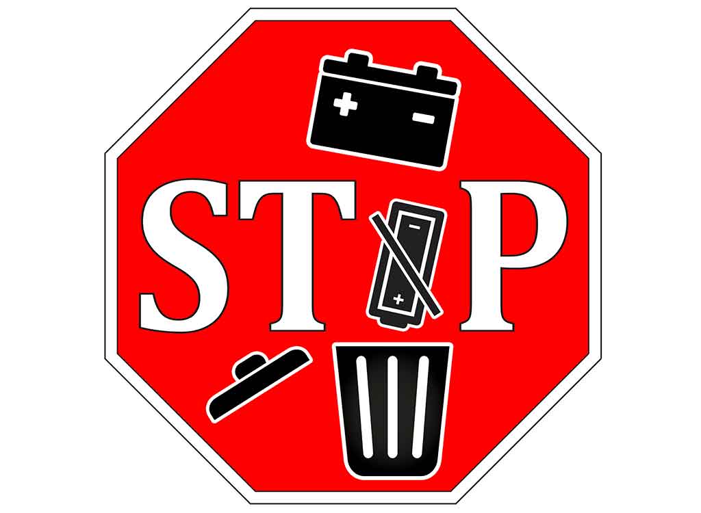 バッテリーと「STOP」の文字